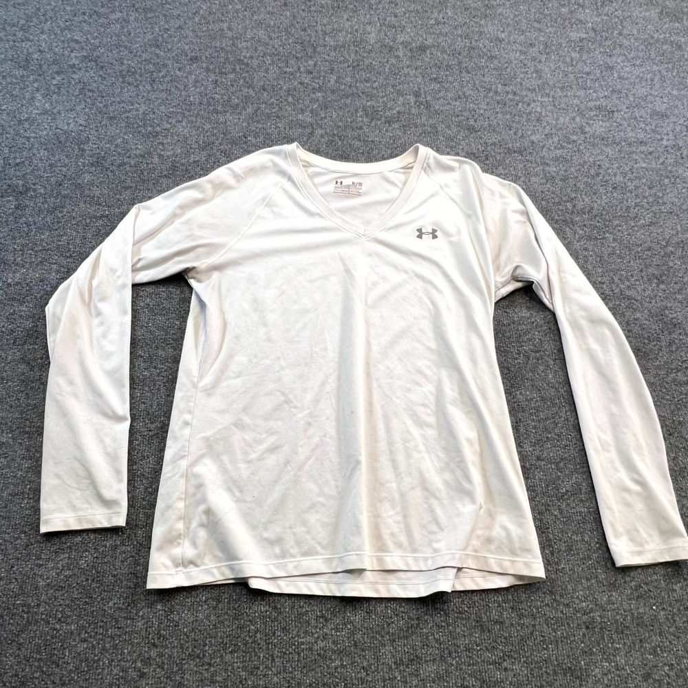 Under Armour HeatGear Shirt Womens XL White Semi-Fitted Raglan Sleeve Athletic
